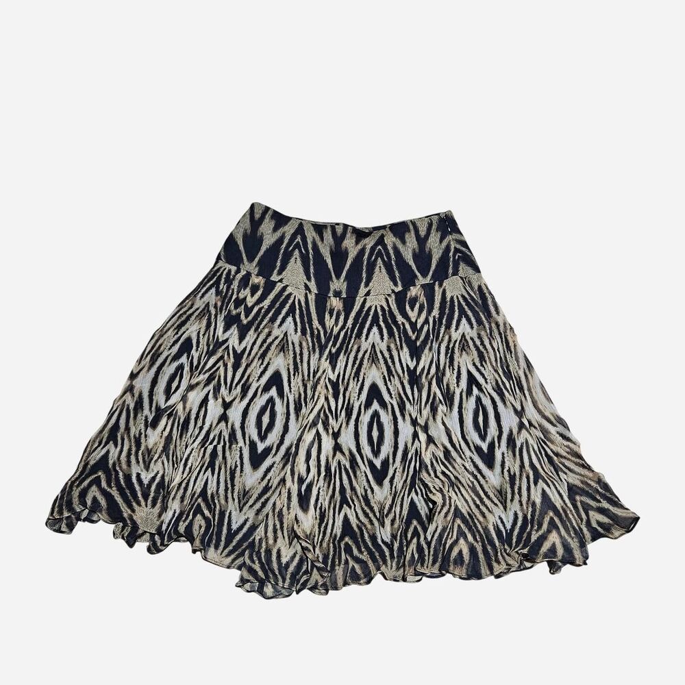 vintage boho indie sleaze black tan geometric silk skirt deadstock